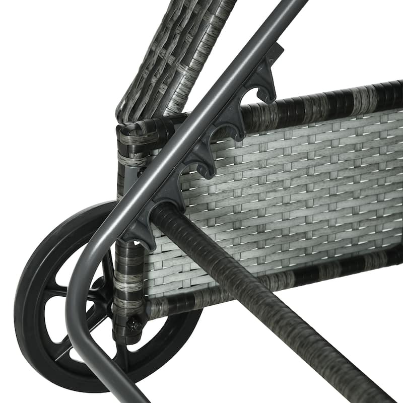 Outsunny Patio Wicker Cushioned Single Lounge, Outdoor PE Rattan Wheeled Chaise Lounge Chair Height Adjustable Backrest
