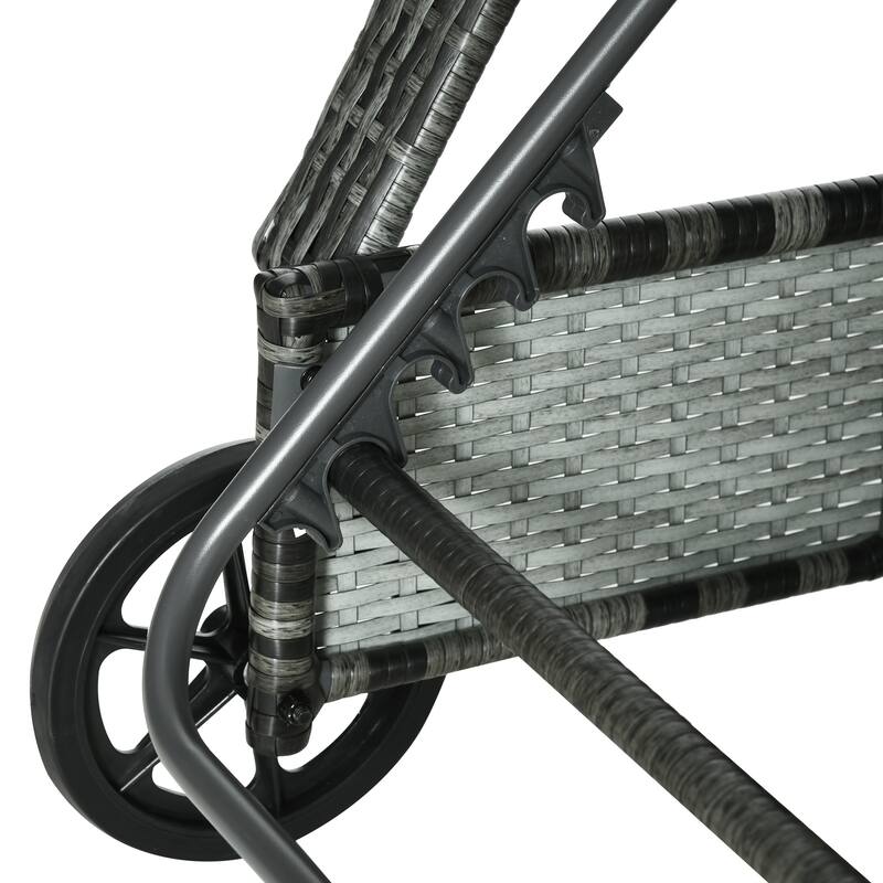 Outsunny Wicker Outdoor Chaise Lounge Set of 2, 5-Level Adjustable Backrest PE Rattan Pool Lounge Chair with Wheels, Cushion