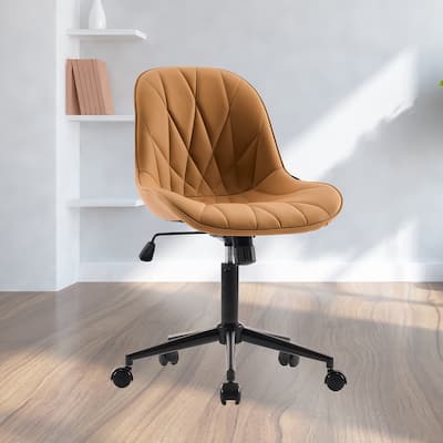 Armless Swivel Office Chair, Faux Leather Task Chairs with Wheels