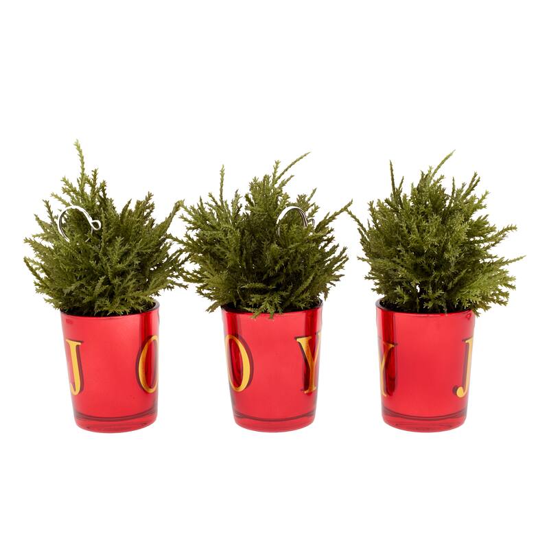 National Tree Company 8 in. 'JOY' Mini Christmas Trees in Red Pot, Set of 3 - 8 in