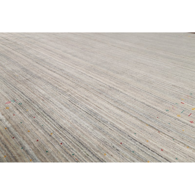 Striped Gabbeh Square Area Rug Handmade Beige Wool Carpet - 9'8"x 9'7"