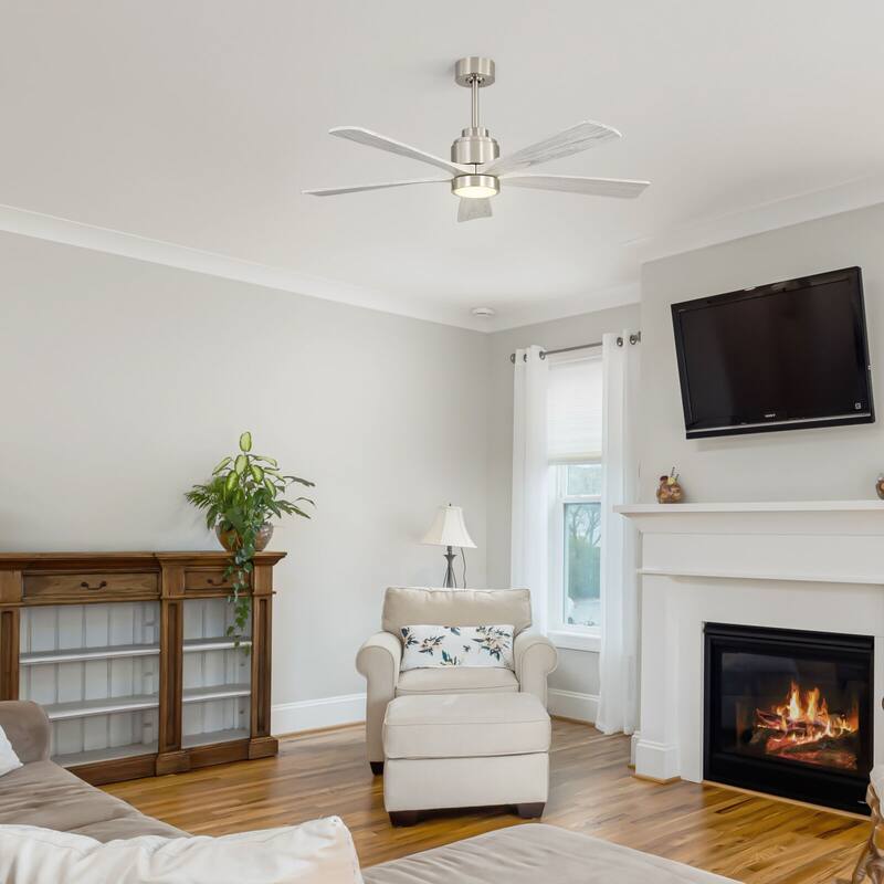 52" Solid Wood Noiseless Ceiling Fans with Dimmable LED Light Optional and Remote, 6-Speed Reversible DC Motor,Smart Optional