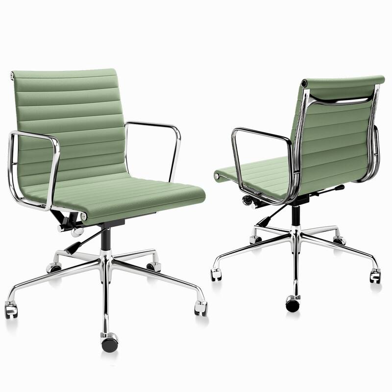 Genuine Leather Office Chair with Chrome Frame Adjustable Swivel Chair - Apple Green Low Back 