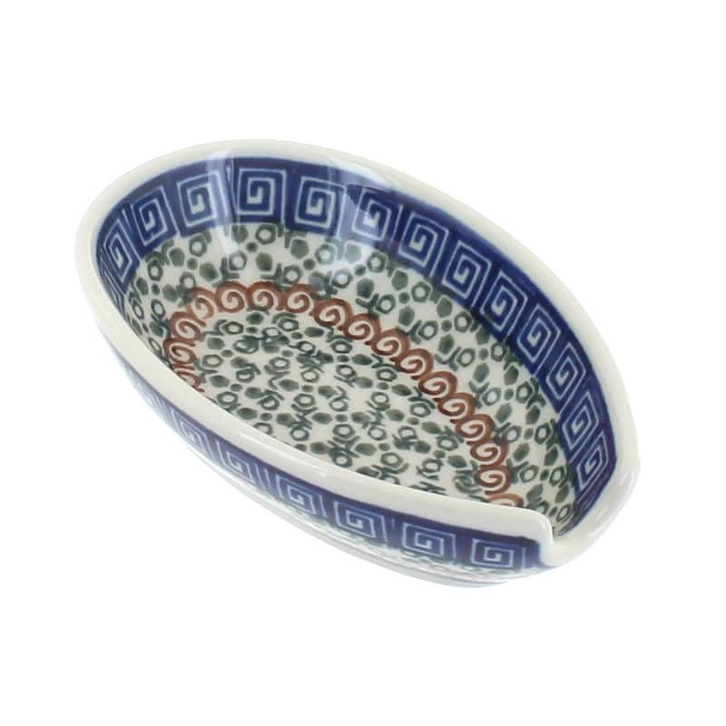 Blue Rose Polish Pottery 381 Ceramika Artystyczna Small Spoon Rest - Athena