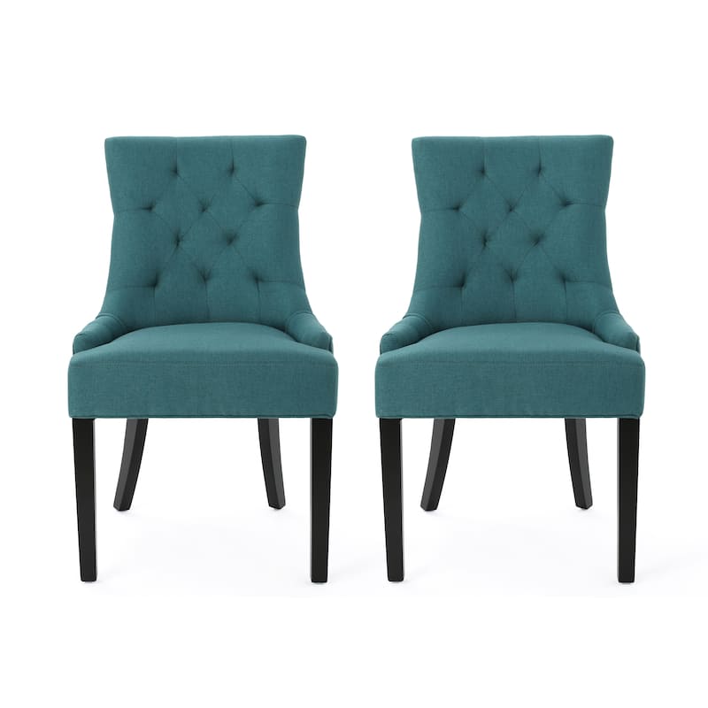 Modern Set of 2 Dining Chairs with Tufted Diamond-Stitched Backrest, Padded Seat, Solid Wood Legs for Dining Room, Living Room