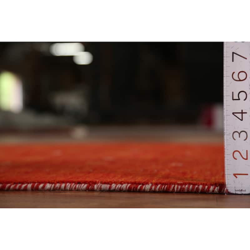 Tribal Orange Red Gabbeh Indian Rug Handmade Wool Carpet - 4'9" x 6'3"