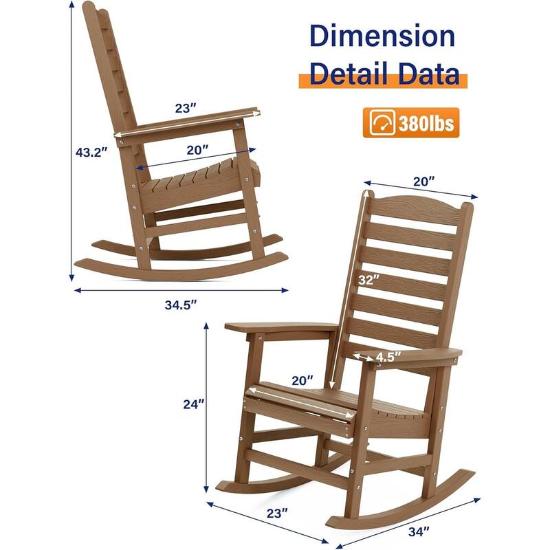 WINSOON All Weather HIPS Outdoor Rocking Chair with Curved Backrest