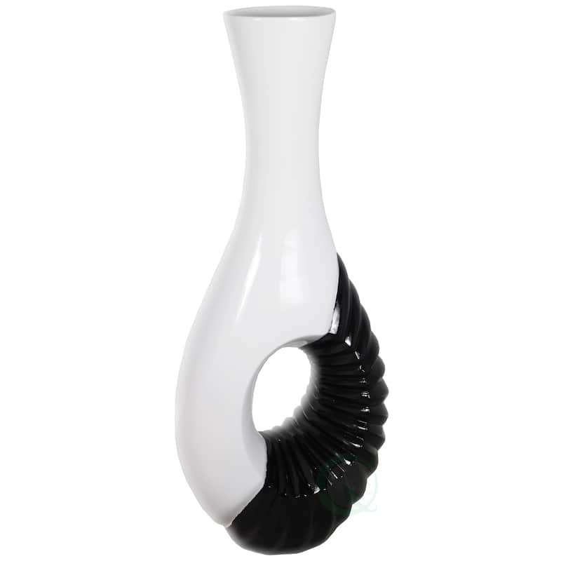 Modern Black and White Large Floor Vase - 43 Inch Tall, Contemporary Home Decor, Minimalist Design, Elegant Room Accent - Single