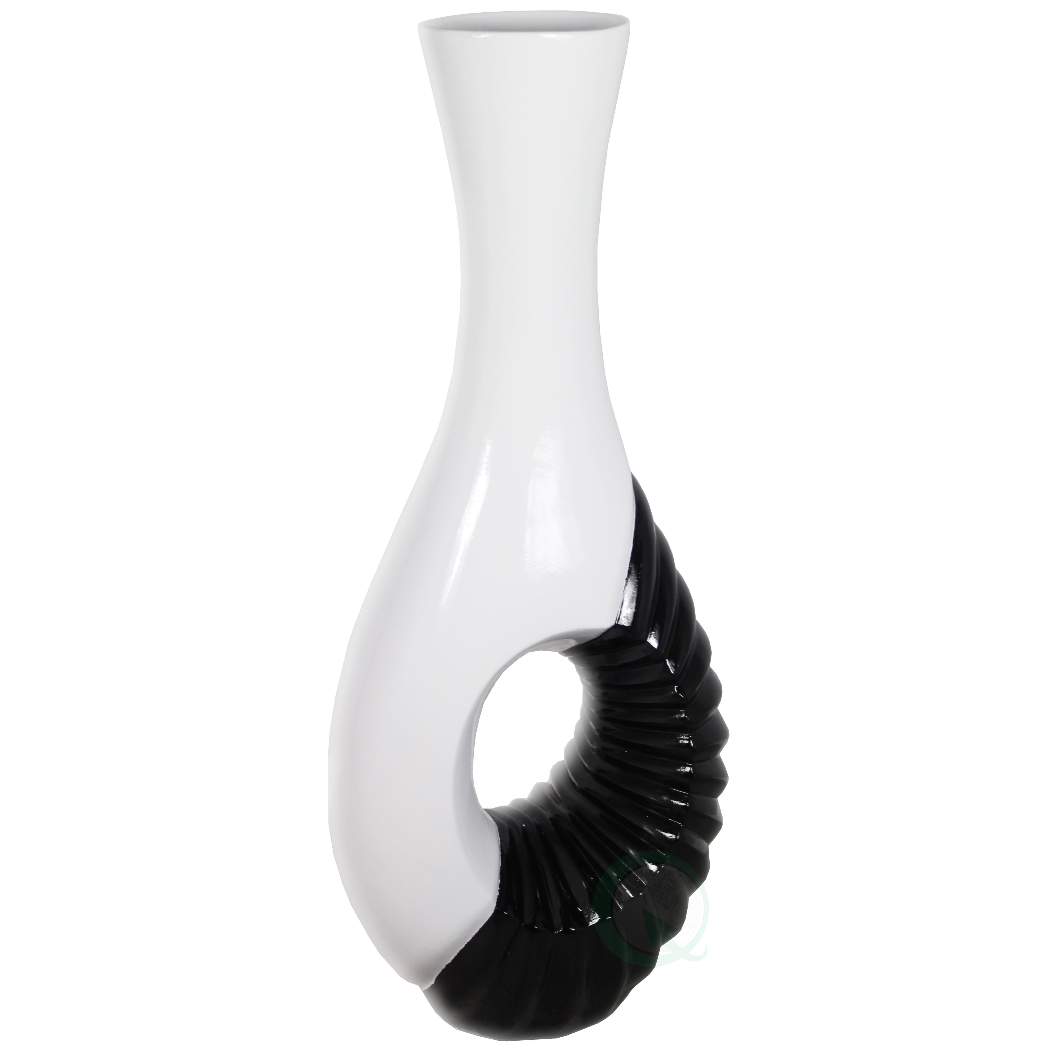 Modern Black and White Large Floor Vase 43 Inch Tall, Contemporary