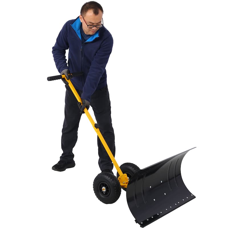 Anmytek Heavy Duty Snow Shovel Wheeled Driveway Sidewalk Pusher Winter Removal Tool - 29 in. W X 47 in. D X 16.5 in. H