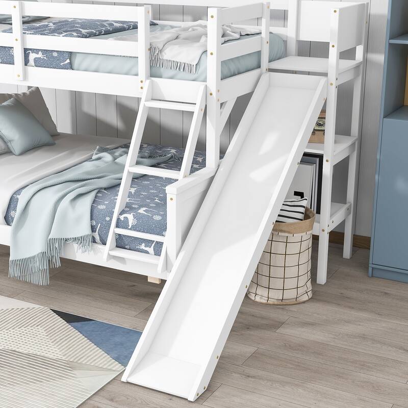 Twin over Full Bunk Bed with Solid Slats, Detachable Wood Beds Frame