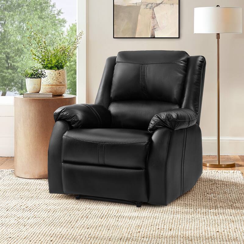 Faux Leather Recliner, Modern Manual Recliner Chair, Single Recliner For Living Room, Black / Saddle Brown / Brown Double Color - Black