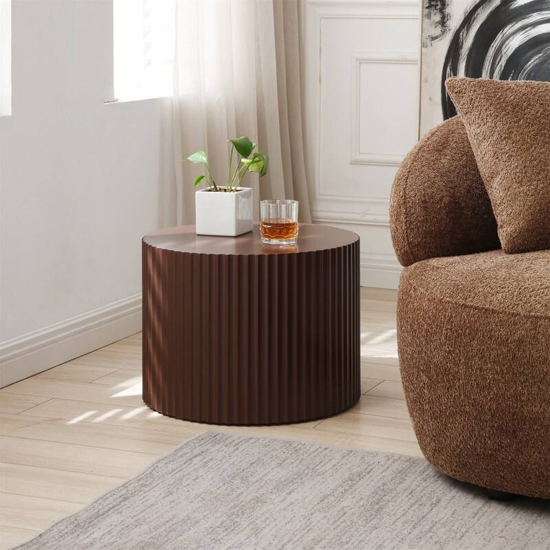 Modern Handcraft Round Coffee Table Nesting Table, Set of 2 - Dark Brown