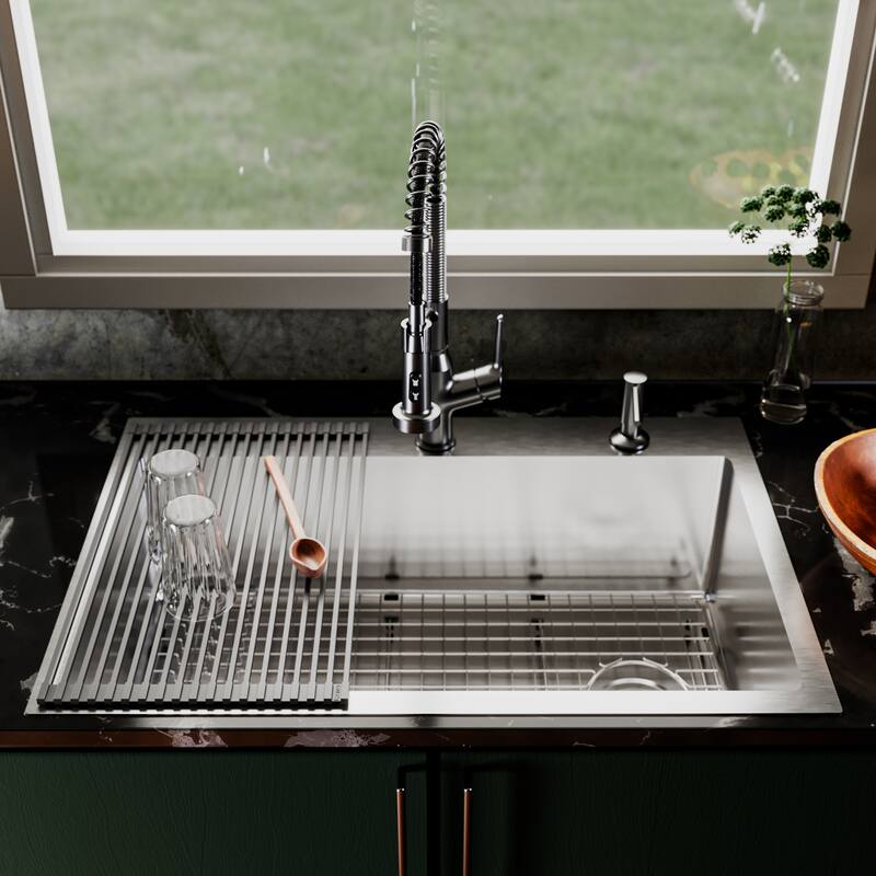 Karran Fusion Top Mount 33-in x 22-in Stainless Steel Extra-Large Single Bowl Kitchen Sink