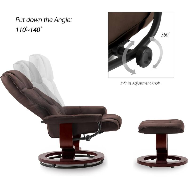 MCombo Set of 2 Swivel Recliner Chair with Wood Base and Ottoman