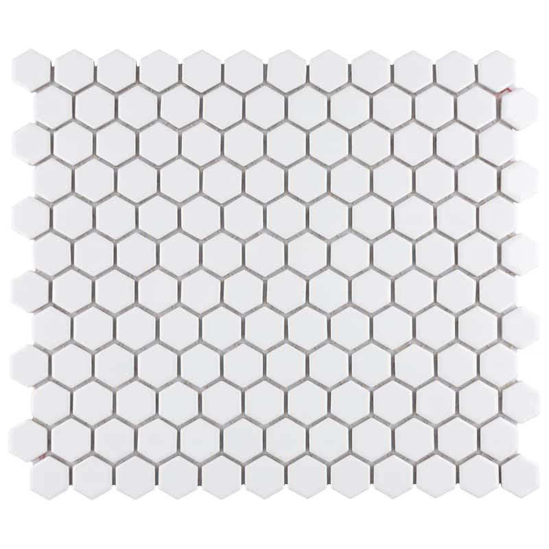 Merola Tile Metro 1" Hex Glossy White 10-1/4" x 11-7/8" Porcelain Floor and Wall Tile