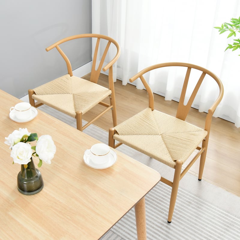 Scandinavian 18" Wide Weave Chairs with Metal Frame - N/A
