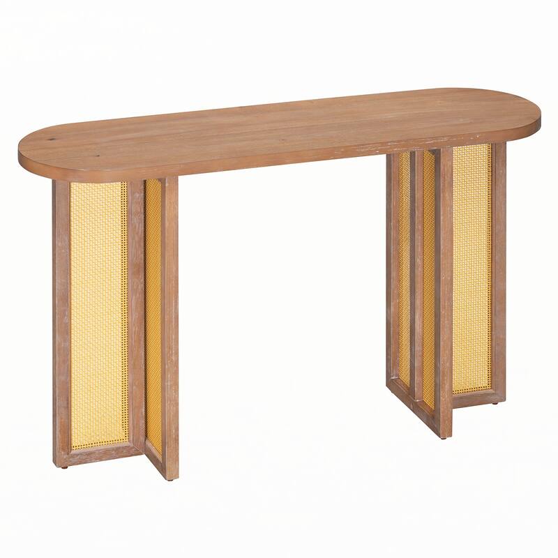 Rattan Console Table Entryway Table,Natural Wood Wash