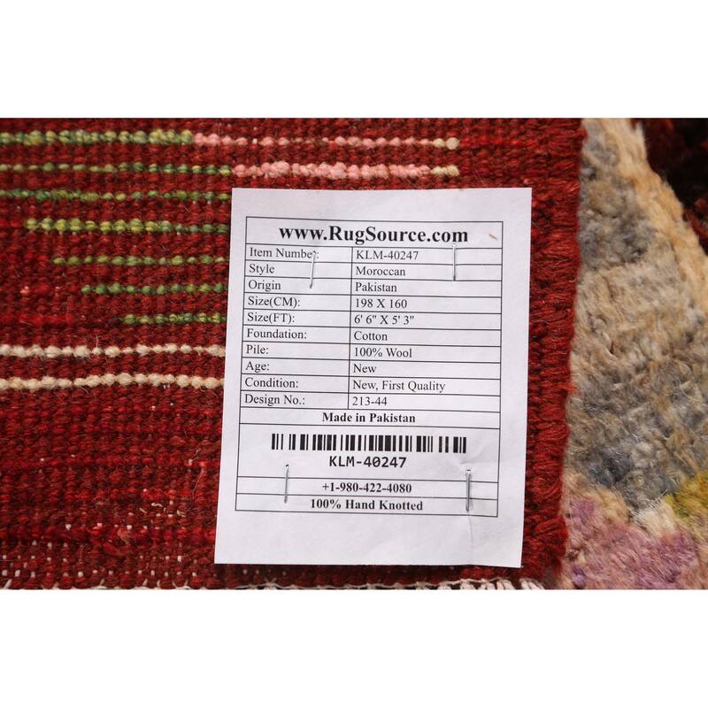 Trellis Geometric Moroccan Rug Living Room Handmade Wool Carpet - 5'3" x 6'6"