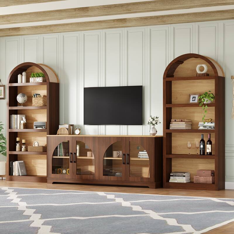 3-Piece Retro Entertainment Center for TVs up to 70", Two-Tone Farmhouse TV Stand with Sideboard & Bookshelf