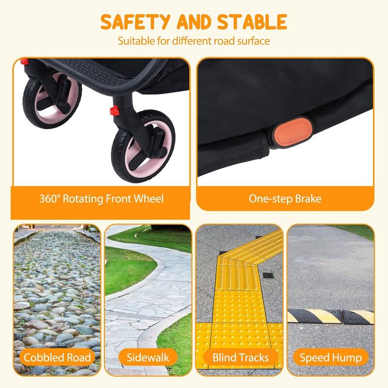 Compact One-Hand Fold Travel Stroller for Airplane Friendly