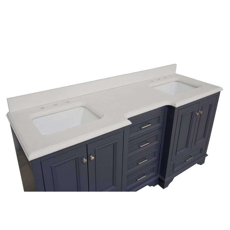 KitchenBathCollection Nantucket 72" Double Bathroom Vanity with Quartz Top