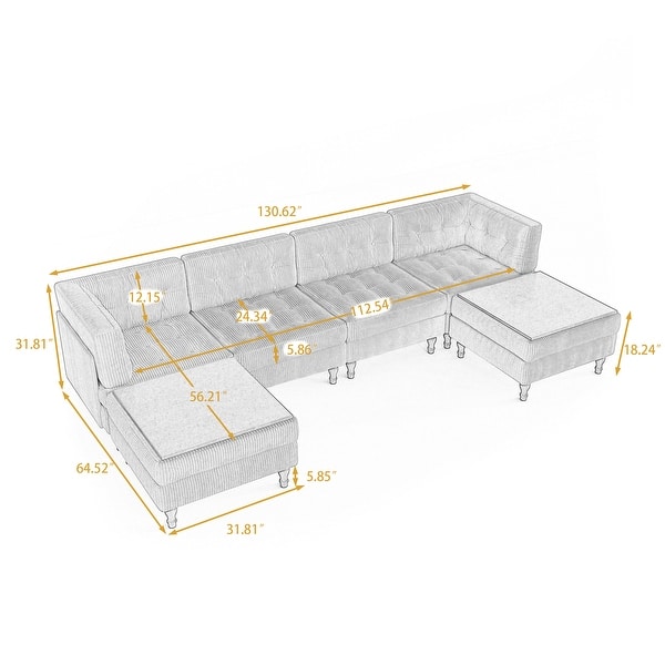 dimension image slide 2 of 5, Madison Oversized Upholstered Corduroy Modular Sectional Sofa