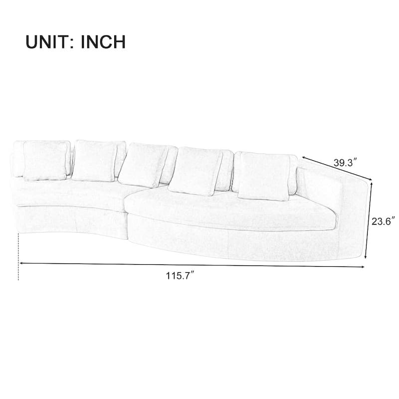 115.7" Modern Upholstered 2-piece Modular Sectional Sofa with 5 Pillows