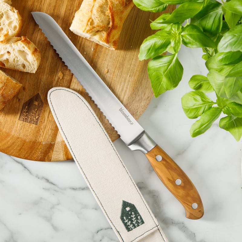Bloomhouse 8 Inch German Steel Bread Knife W/ Italian Olive Wood Forged Handle