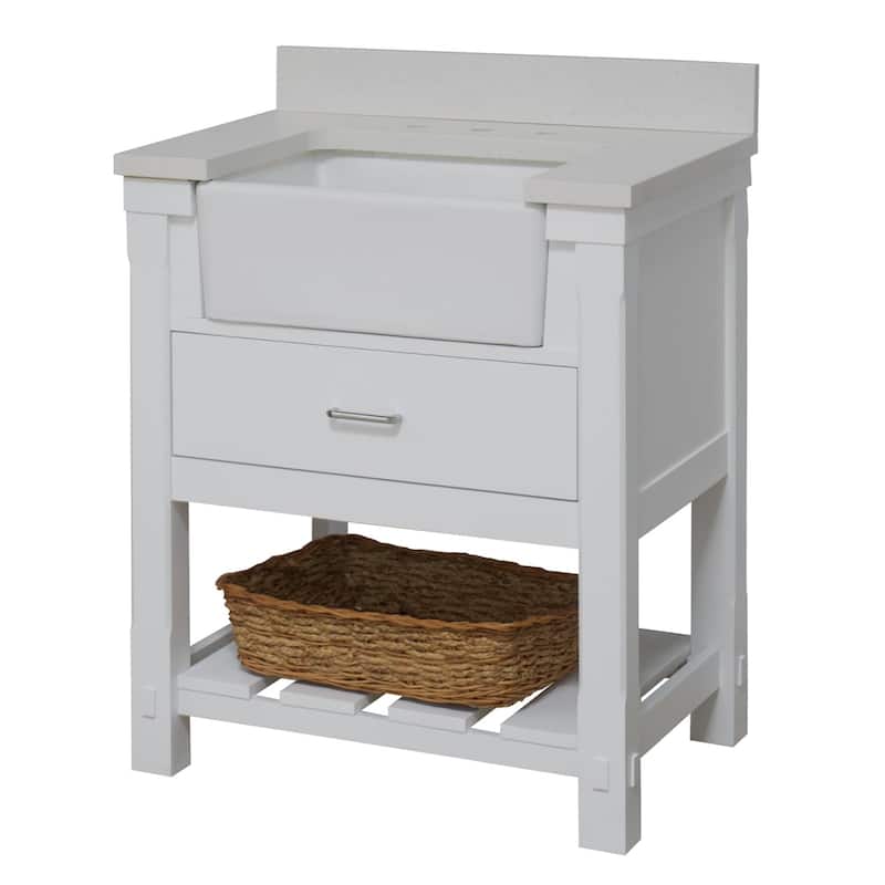 KitchenBathCollection Charlotte 30" Farmhouse Bathroom Vanity with Quartz Top