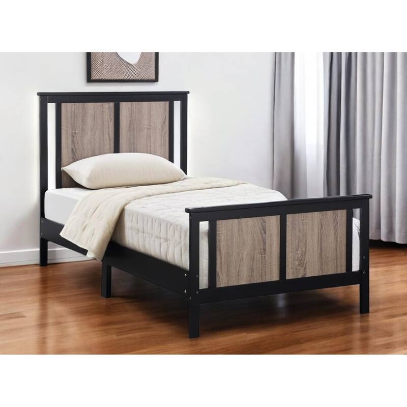 HomeRoots Black And Walnut Reversible Solid Wood Twin Bed Frame - Twin - Walnut/Black