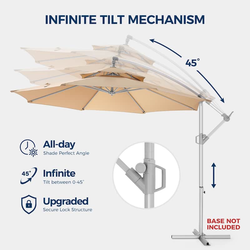 Double Layer 10ft Patio Umbrella with Upgraded Aluminum Frame,Cantilever Hanging Market Umbrella with Base Included