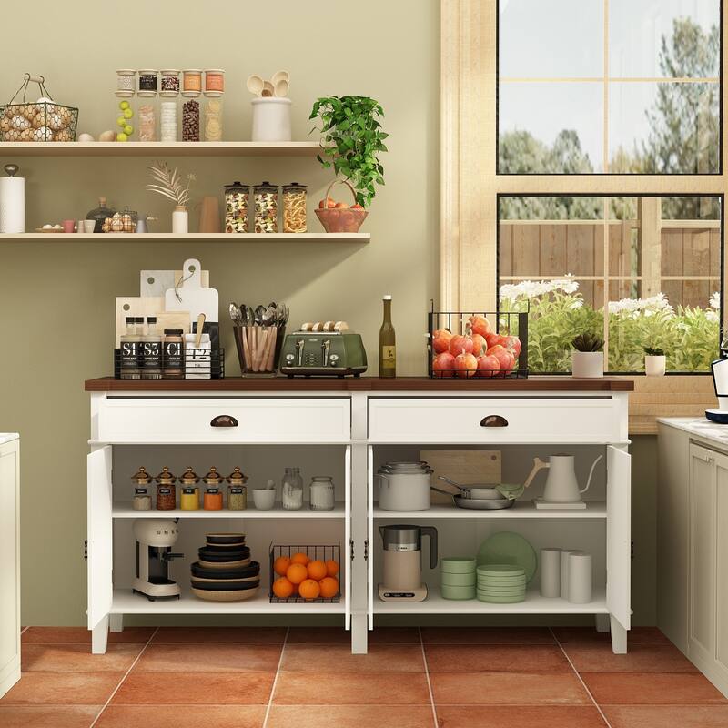 Buffet Cabinet 63" Sideboard Buffet Cabinet with 4 Doors & 2 Drawers