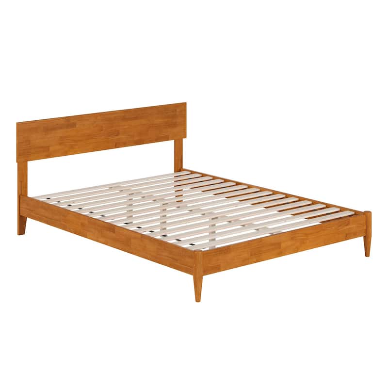 Modern Platform Bed - Low Profile Wood Bed Frame with USB Charger & Adjustable Headboard