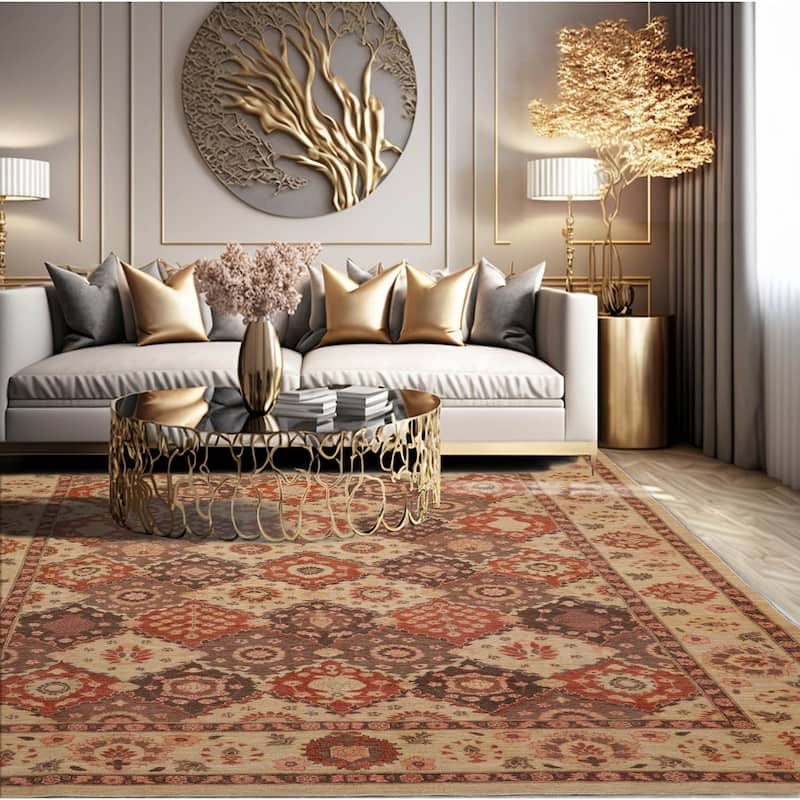 Hand Knotted Peshawar Tan Persian Wool Traditional Oriental Area Rug - 8' 1'' x 10' 2''