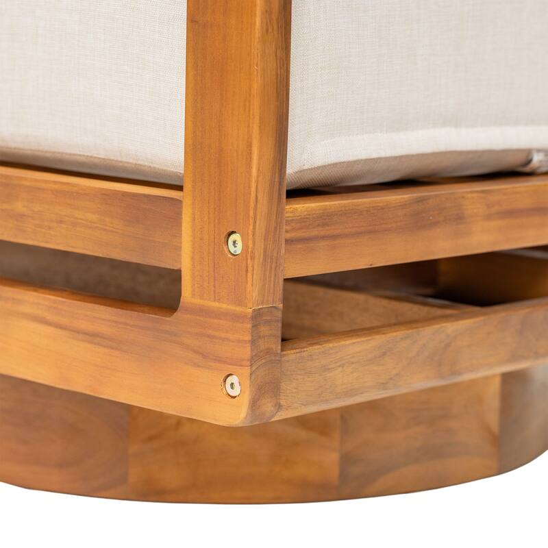 Christopher Knight Home - Outdoor Swivel Solid Acacia Wood Lounge Chair with Beige Cushion