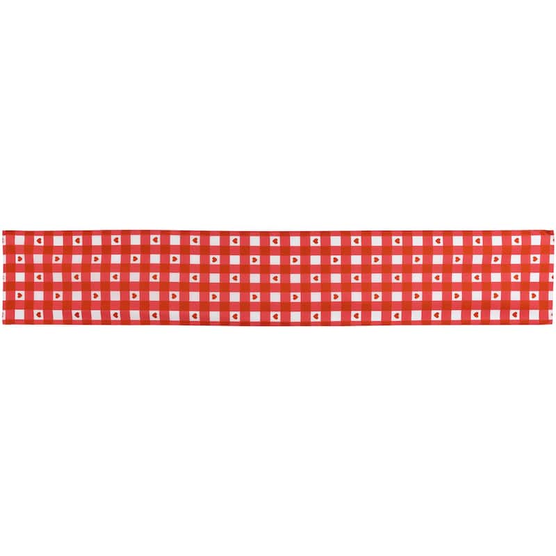 Checkered Hearts Valentine's Day Table Runner - 72" - Red and White