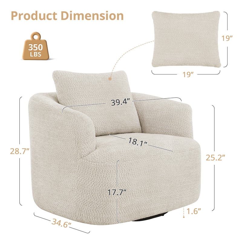 Upholstered Swivel Barrel Chair with Pillow