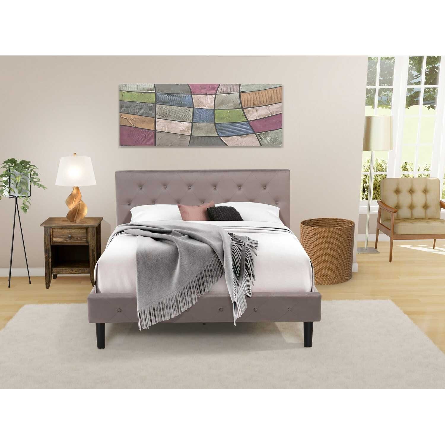 2-Piece Bedroom Set - Tufted Bed & Nightstand - Velvet Headboard