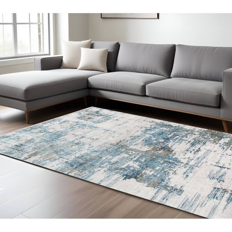HomeRoots Abstract Contemporary Rectangle Area Rug - 90.00 in. x 59.00 in.  x 0.30 in.