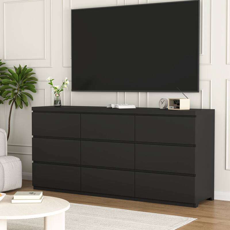 Modern Chest of Drawers with 9 Drawers, Wooden Dresser Clothes Organizer Drawers Cabinet for Living Room Bedroom Hallway