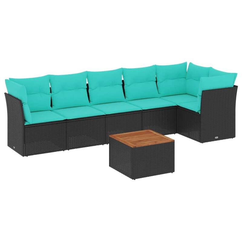 vidaXL 7 Piece Patio Sofa Set with Cushions Black Poly Rattan - 24.4 x 24.4 x 27.2