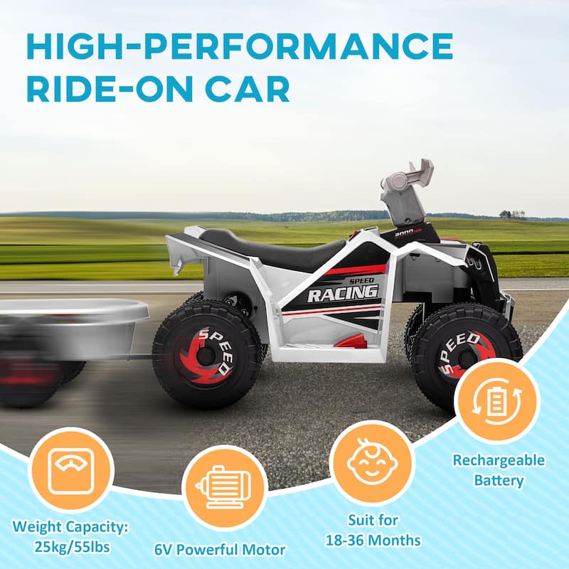 Electric ATV Ride On Car with Cargo Trailer, Battery Powered Electric Car with Wear-Resistant Wheels