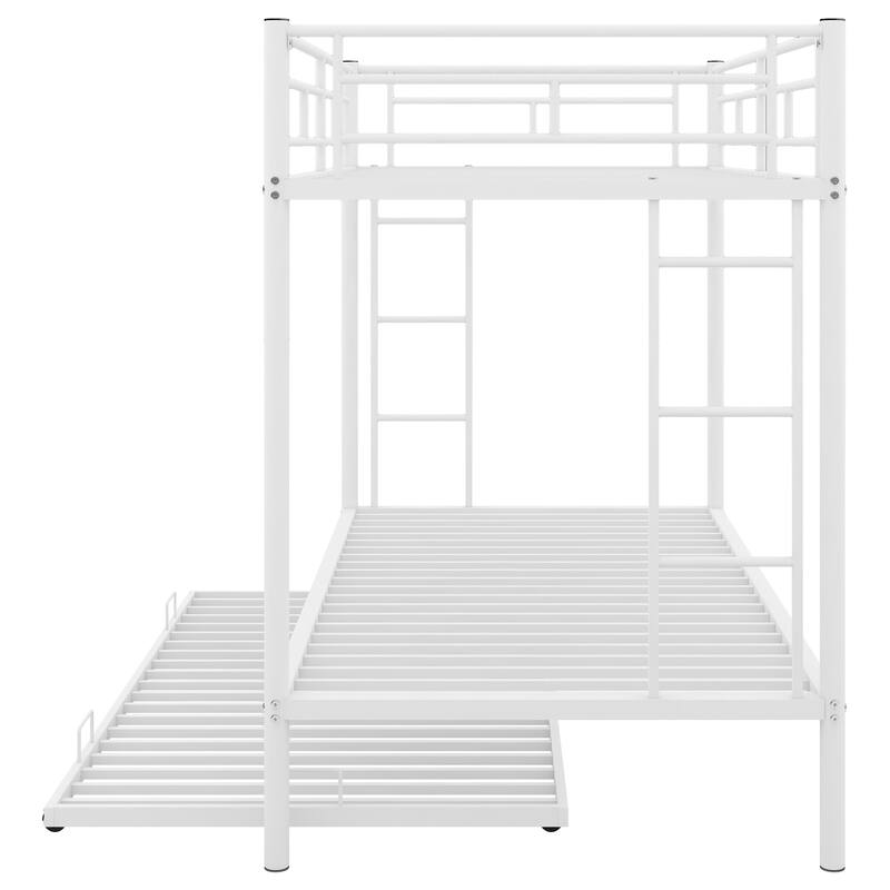 White Twin Over Twin Bunk Bed with Trundle, Space-Saving Design