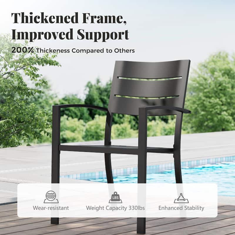 MAISON ARTS 6-Piece Outdoor Dining Set with 10ft 3 Tier Auto-tilt Umbrella, Metal Square Table & 4 Stackable Chairs