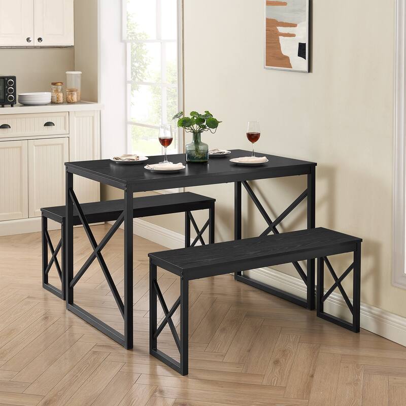 Javlergo 3-Piece Dining Table Set, 43"/55" Modern Wood Table Top Dining Table Set with Bench
