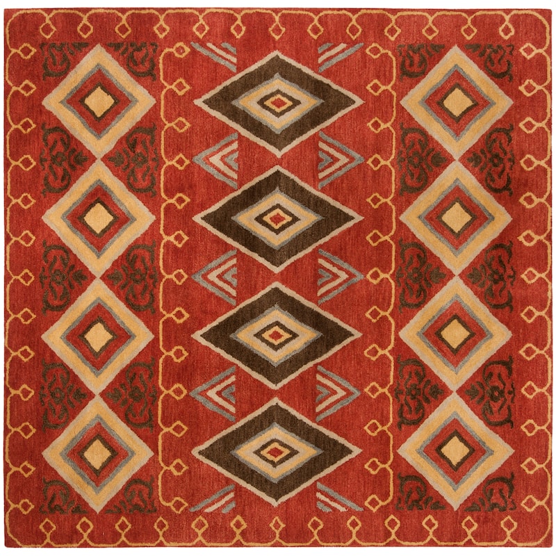 SAFAVIEH Handmade Heritage Constellation Traditional Oriental Wool Rug - 6' Square - Red/Multi