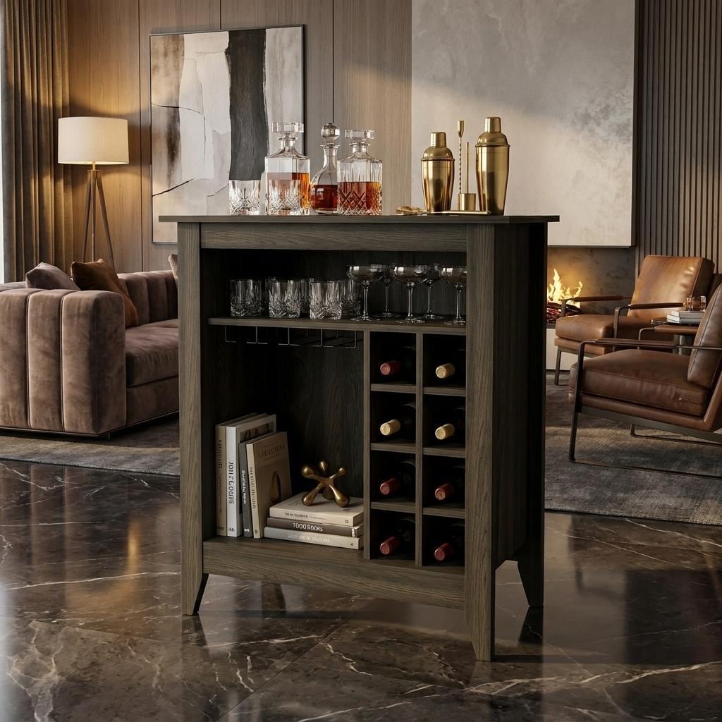 HomeRoots Espresso Bar Cart With Wine Storage - 32.40 in. x 38.00 in. x 17.70 in.