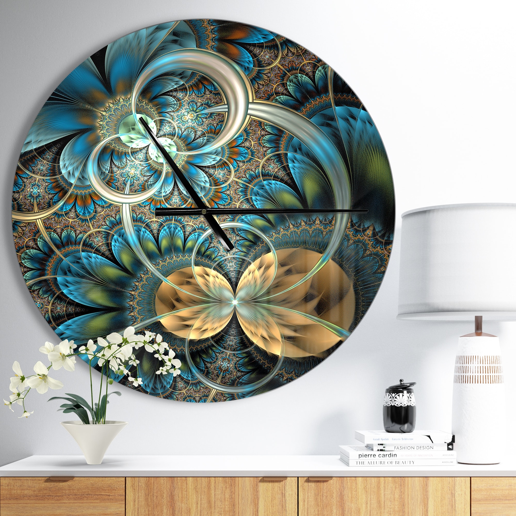 Clock Teal and Taupe Fractal Geometry Blue Wall Clock Trippy Golden Spiral Analog Clock Fractal Math Design 3 Frame Options