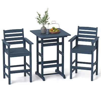 Costway 3-Piece Patio HDPE Bar Set Armchairs with Square High-Top - See Details